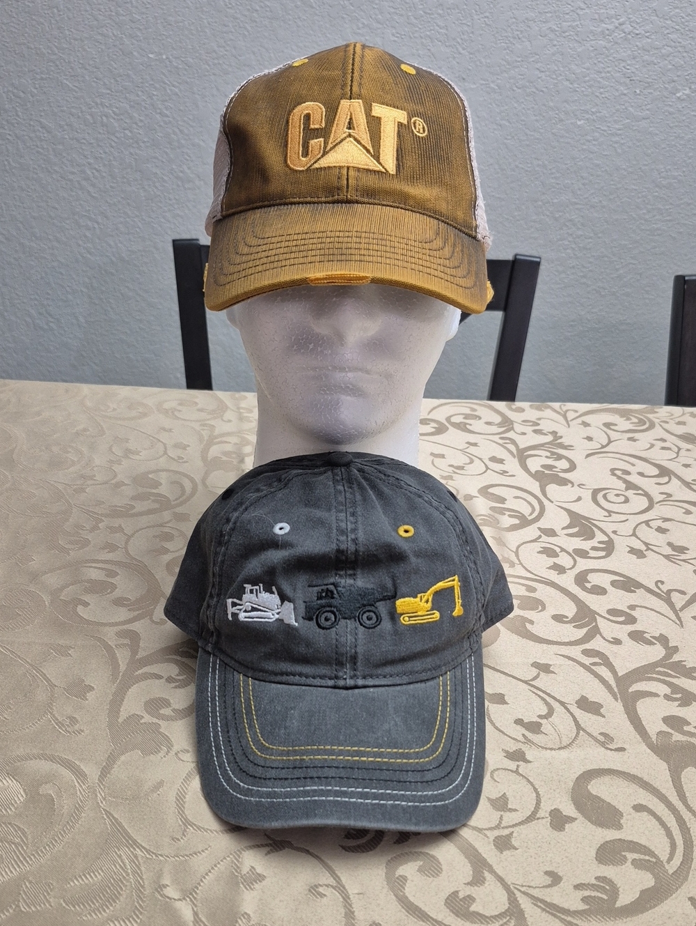 Caterpillar Brown and Black Embroidered Construction Cap Set